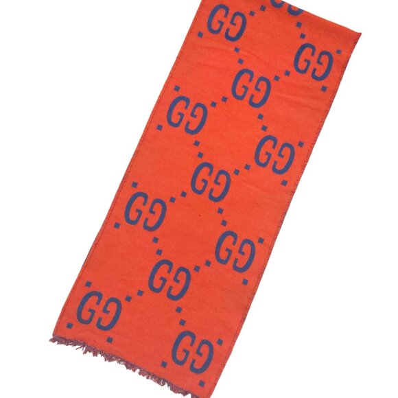 Gucci Vintage Red & Blue Reversible Big GG Logo Print Scarf - Picture 1 of 14